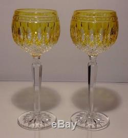 2 Rare Waterford Crystal Clarendon Wine Hock Glasses Amber Yellow