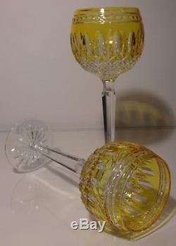 2 Rare Waterford Crystal Clarendon Wine Hock Glasses Amber Yellow