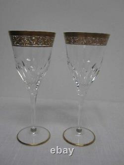 2 SIGNED MARIO CIONI ITALY CRYSTAL w GOLD TRIM WINE WATER GOBLET GLASSES 8 5/8