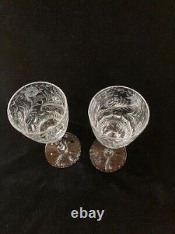 2 Seneca Berkely Wine Glasses 7 Antique Etched Cut Engraved Glass Goblets Euc