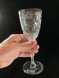 2 Seneca Berkely Wine Glasses 7 Antique Etched Cut Engraved Glass Goblets Euc