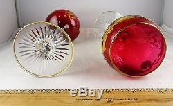 2 St Louis Glass Massenet Ruby/Cranberry Gold Encrusted French Crystal Wine Hock