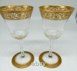 2 St. Louis THISTLE 24k gold rimmed CLARET 5.5 wine goblets pair