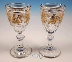 2 Val Saint Lambert Danse de Flore 4 7/8 Sherry Wine Glass Goblet Set Crystal