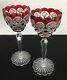 2 Val St Lambert Ruby Cased & Cut To Clear Crystal Wine Goblet Lace Foot & Rim