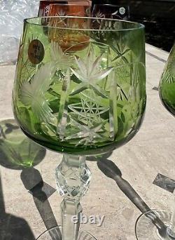 2 Vintage Cut To Clear Celadon Green Nachtmann Bohemian Crystal Wine Goblets