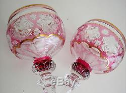 2 Vintage Val St Lambert Pink Cran Gold Rim Cased To Clear Crystal Wine Roemers