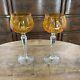 2 Vtg Ajka Gold Amber Hock Wine Glasses 7.75 Cut To Clear Bohemian Czech Glass