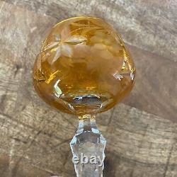 2 Vtg Ajka Gold Amber Hock Wine Glasses 7.75 Cut To Clear Bohemian Czech Glass