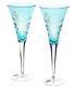2 Waterford Aqua Blue Snow Crystals Cut to Clear Wine Champagne Flute Goblet New