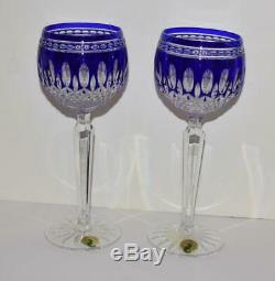 2 Waterford COBALT Colored Crystal Clarendon Wine Hock Goblets -8H -Mint in Box