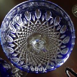 2 Waterford Cobalt Blue cut to clear Crystal Clarendon 8 Hock Wine Glass Marked