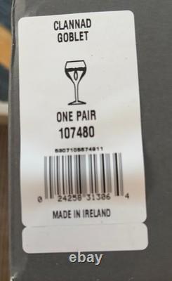 2 Waterford Crystal Clannad Claret Wine Glass Pair 8 1/8 Free Shipping