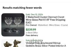 2 Waterford Crystal Clannad Claret Wine Glass Pair 8 1/8 Free Shipping