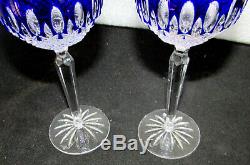2 Waterford Crystal Clarendon Cobalt Blue Wine Hock Glasses 8 Inch
