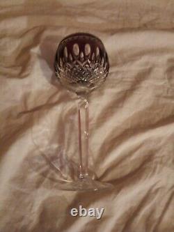 2 Waterford Crystal Clarendon Cut To Clear Amethyst Purple Hock Wine Glasses