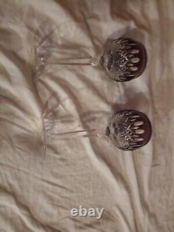 2 Waterford Crystal Clarendon Cut To Clear Amethyst Purple Hock Wine Glasses