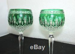 2 Waterford Crystal Clarendon Emerald Green Wine Hock Glasses 8 Inch