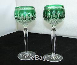 2 Waterford Crystal Clarendon Emerald Green Wine Hock Glasses 8 Inch