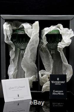 2 Waterford Crystal Clarendon Emerald Green Wine Hock Glasses Sean O'donnell