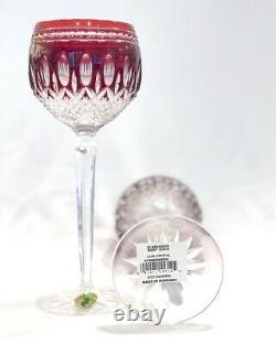 2 Waterford Crystal Clarendon Ruby Wine Hocks, Red on Clear Glasses 8, Exc