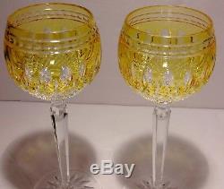 2 Waterford Crystal Clarendon Wine Hock Glasses Amber Yellow