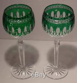 2 Waterford Crystal Clarendon Wine Hock Glasses Emerald Green