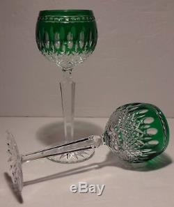 2 Waterford Crystal Clarendon Wine Hock Glasses Emerald Green