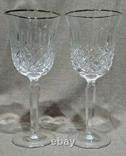 2 Waterford Crystal Glass Kelsey Platinum 7 3/4 Wine Goblets