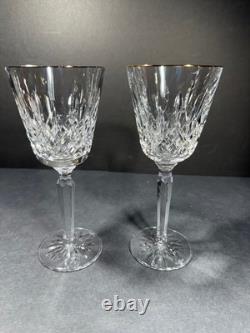 2 Waterford Crystal Golden Lismore 7 1/4 Tall Wine Glasses