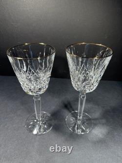 2 Waterford Crystal Golden Lismore 7 1/4 Tall Wine Glasses