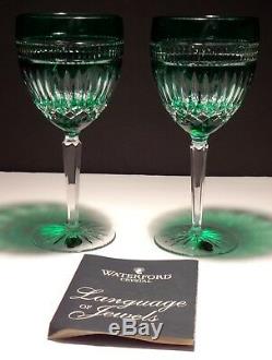 2 Waterford Crystal Language Jewels Clarendon Wine Glasses Emerald Green In Box