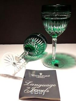 2 Waterford Crystal Language Jewels Clarendon Wine Glasses Emerald Green In Box