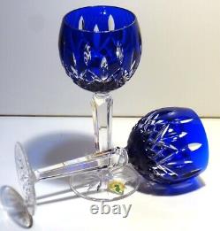 2 Waterford Crystal Lismore Wine Hock Glasses Cobalt Blue 7 3/8