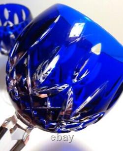 2 Waterford Crystal Lismore Wine Hock Glasses Cobalt Blue 7 3/8