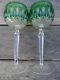 2 Waterford Crystal Wine Hock Glasses Emerald Green Overlay Clarendon Pattern