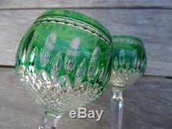 2 Waterford Crystal Wine Hock Glasses Emerald Green Overlay Clarendon Pattern