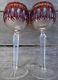 2 Waterford Crystal Wine Hock Glasses Ruby Red Overlay Clarendon Pattern