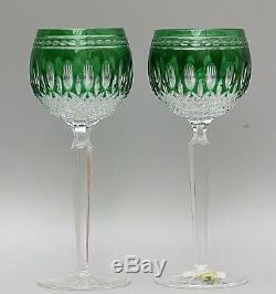 2 Waterford Crystalclarendon Cut To Clear Emerald Green Wine Hock Glasses