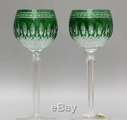 2 Waterford Crystalclarendon Cut To Clear Emerald Green Wine Hock Glasses
