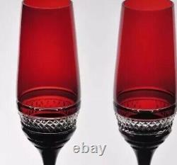 2 Waterford John Rocha Voya Ruby Red Cut to Clear Crystal Wine Champagne Flutes