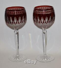 2 Waterford RUBY Colored Crystal Clarendon Wine Hock Goblets 8H -Mint