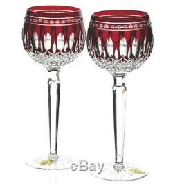 2 Waterford Ruby Red Cut to Clear Crystal Clarendon Wine Hocks Goblets New NoBox
