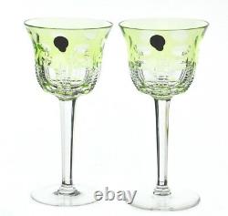 2 Waterford Simply Lime Cased Green Cut to Clear Crystal Wine Water Goblets New