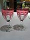 2 Wine Glasses, Cranberry Red Cut to clear Crystal Baccarat Compiegne fluted