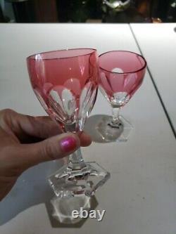 2 Wine Glasses, Cranberry Red Cut to clear Crystal Baccarat Compiegne fluted