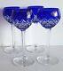 2 x 2 AJKA CASED CUT TO CLEAR LEAD CRYSTAL WHITE WINE HOCK GLASSES, COBALT BLUE