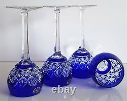 2 x 2 AJKA CASED CUT TO CLEAR LEAD CRYSTAL WHITE WINE HOCK GLASSES, COBALT BLUE