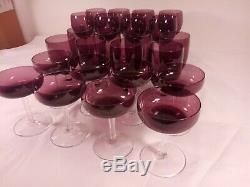 24 Pieces Signed Fostoria Amethyst Purple Crystal Stemware Wine Water Champagne