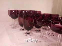 24 Pieces Signed Fostoria Amethyst Purple Crystal Stemware Wine Water Champagne